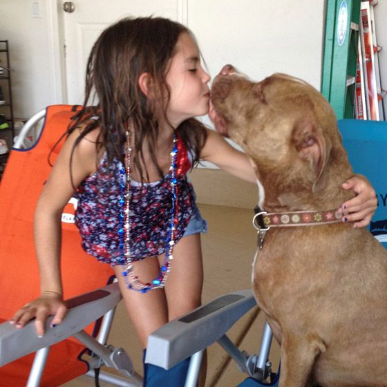Girl Kissing a Pitbull